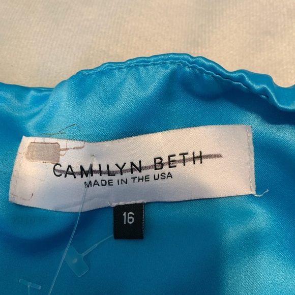 Camilyn Beth the Sheila strapless babydoll mini dress feather trim pool blue 16 - Picture 6 of 7